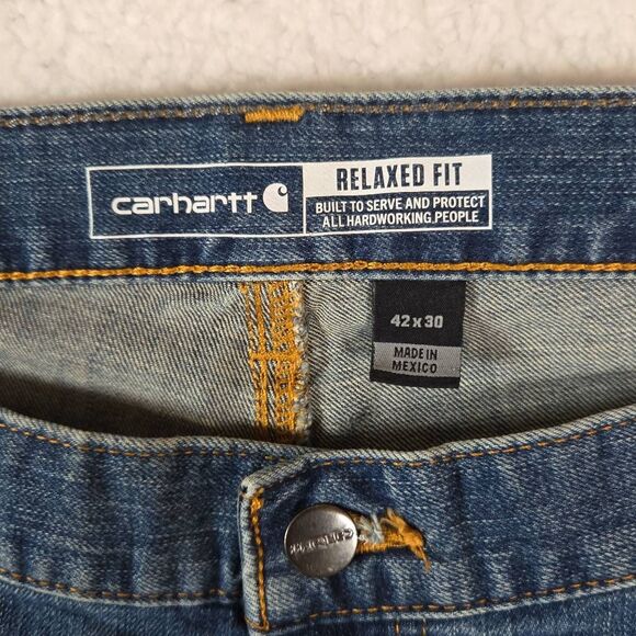 Carhartt Men's Relaxed Fit Zip Fly Denim Jeans Blue Size 42 x 30 - Picture 2 of 7